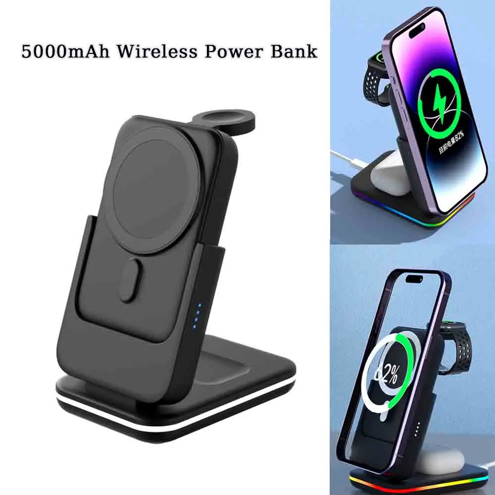 Portable 5000Mah Power Bank 3 in 1 Wireless Charging Station for Iphone & Iwatch & Galaxy Watch for Phones Airpods