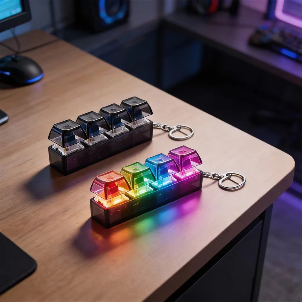 4-Button Fingertip Keyboard Keychain RGB Keyboard Fidget Toy with Lights for Stress Relief Decompression Calming