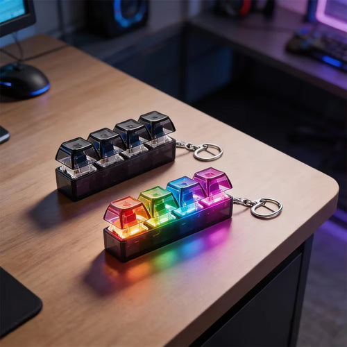4-Button Fingertip Keyboard Keychain RGB Keyboard Fidget Toy with Lights for Stress Relief Decompression Calming