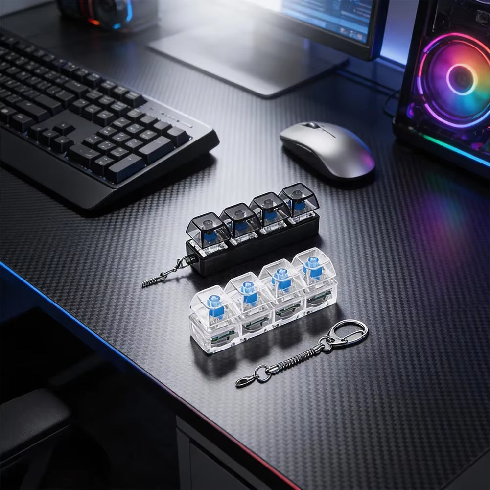 4-Button Fingertip Keyboard Keychain RGB Keyboard Fidget Toy with Lights for Stress Relief Decompression Calming